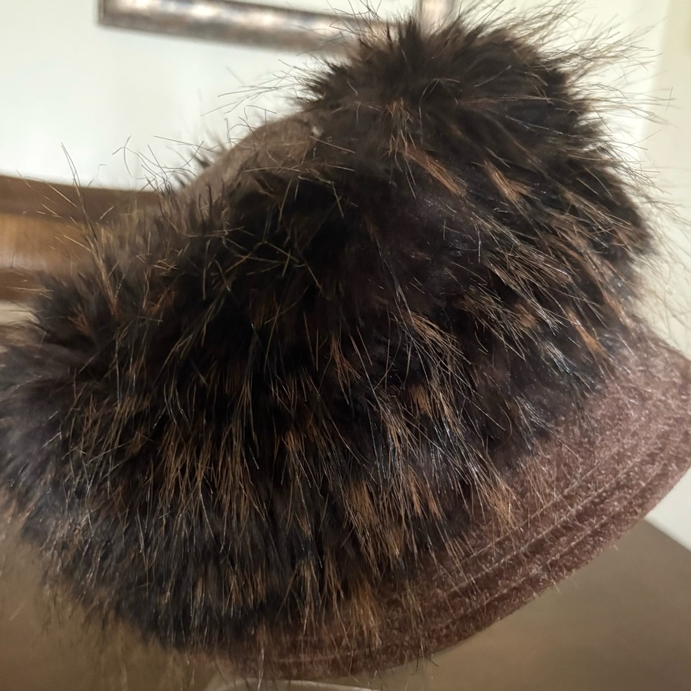 Brown winter Hat with faux Fur Trim from Deborah Rhodes.